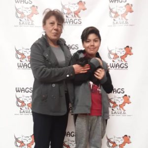 mother and son adopted black cat WAGS